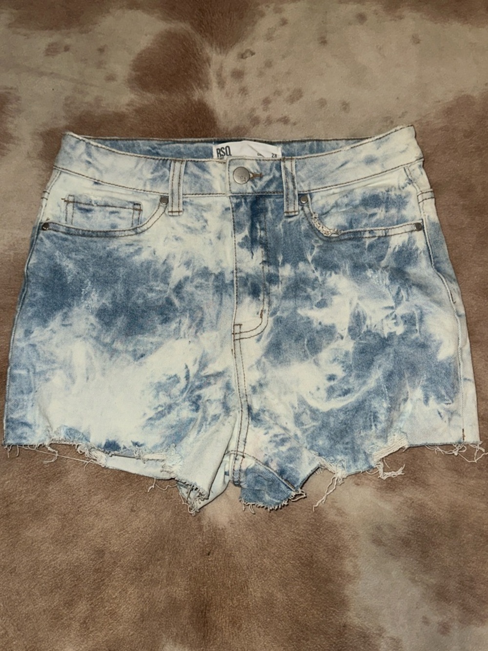 RSQ Tie-Dye High Waist Denim Shorts in Blue and White